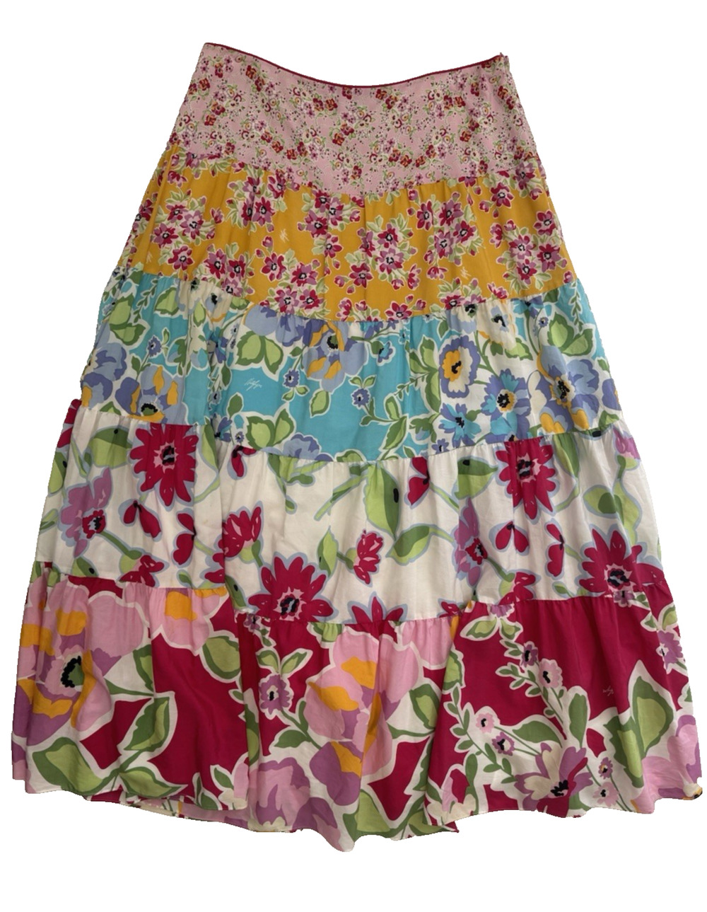 Tommy Hilfiger Maxi Skirt 12 Tiered-Ruffles Colorful Floral Silk Cotton Lined